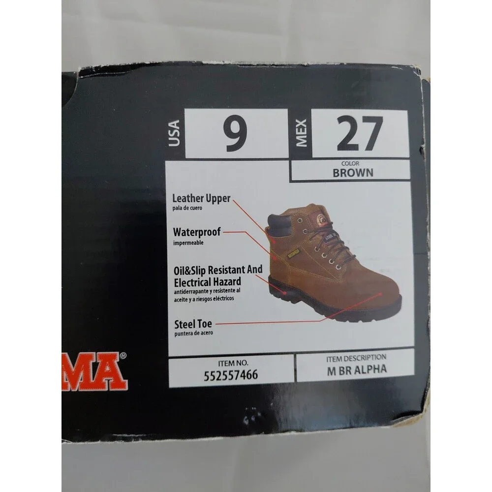 9 Mens  Work Boot BRAHMA, Waterproof Sueded, Bravo Brown Leather Steel Toe
